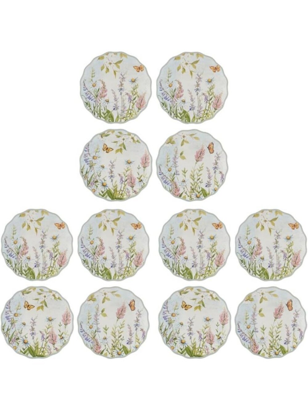 Whimsical Wildflower & Butterfly Canape Plates Set of 4 - Perfect for Spring